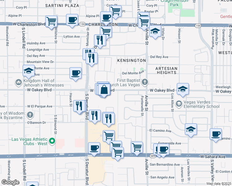 map of restaurants, bars, coffee shops, grocery stores, and more near 1704 Cameron Street in Las Vegas