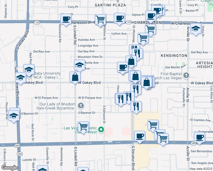 map of restaurants, bars, coffee shops, grocery stores, and more near 1800 South Edmond Street in Las Vegas