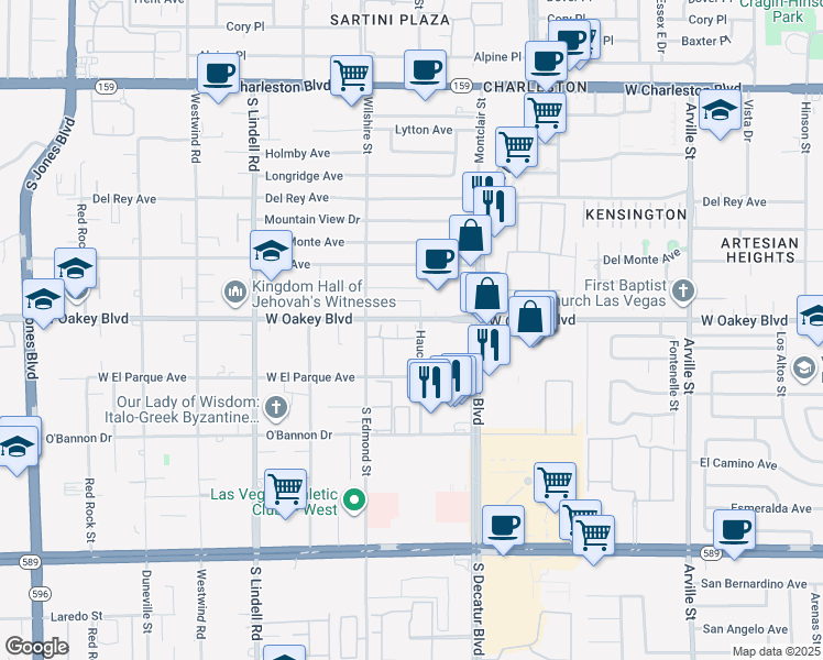 map of restaurants, bars, coffee shops, grocery stores, and more near 1800 South Edmond Street in Las Vegas