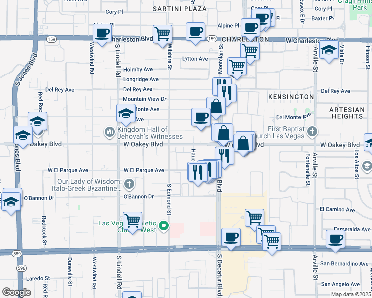 map of restaurants, bars, coffee shops, grocery stores, and more near 1800 South Edmond Street in Las Vegas