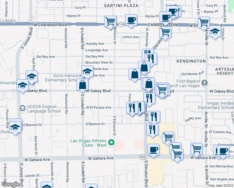 map of restaurants, bars, coffee shops, grocery stores, and more near 1800 South Edmond Street in Las Vegas