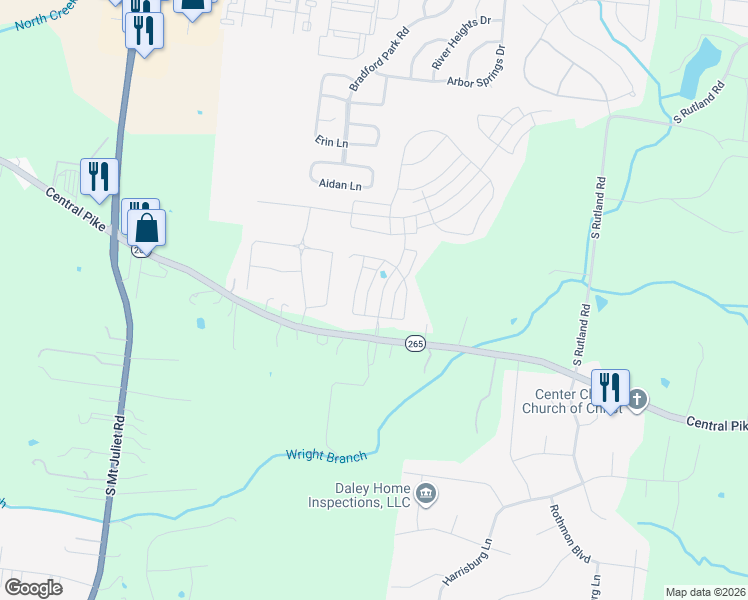 map of restaurants, bars, coffee shops, grocery stores, and more near 109 Wynfield Boulevard in Mt. Juliet