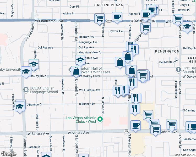 map of restaurants, bars, coffee shops, grocery stores, and more near 5333 West Oakey Boulevard in Las Vegas