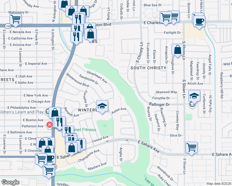 map of restaurants, bars, coffee shops, grocery stores, and more near 1816 Baden Drive in Las Vegas