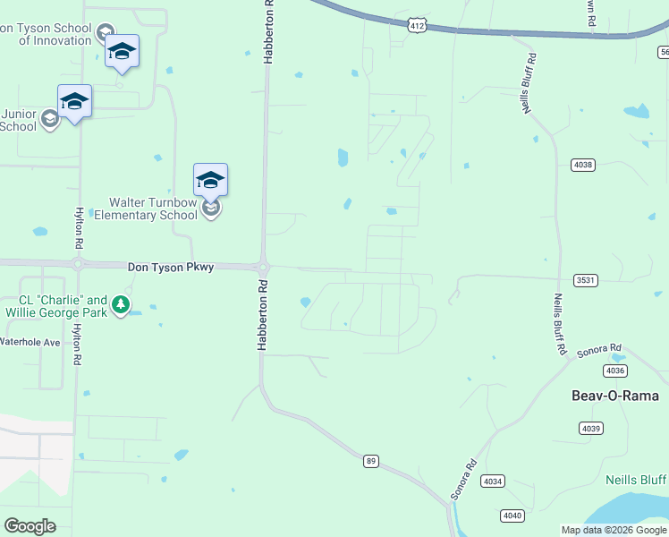 map of restaurants, bars, coffee shops, grocery stores, and more near Horn Lane in Springdale