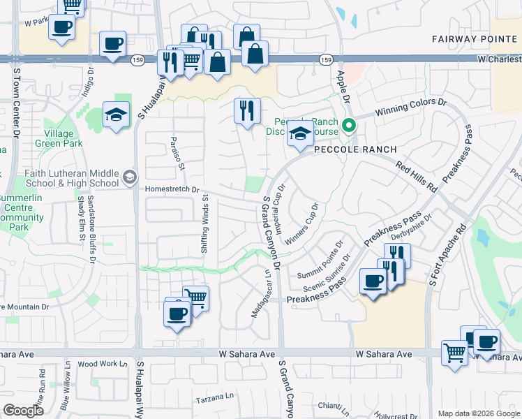 map of restaurants, bars, coffee shops, grocery stores, and more near 1704 Havercamp Street in Las Vegas