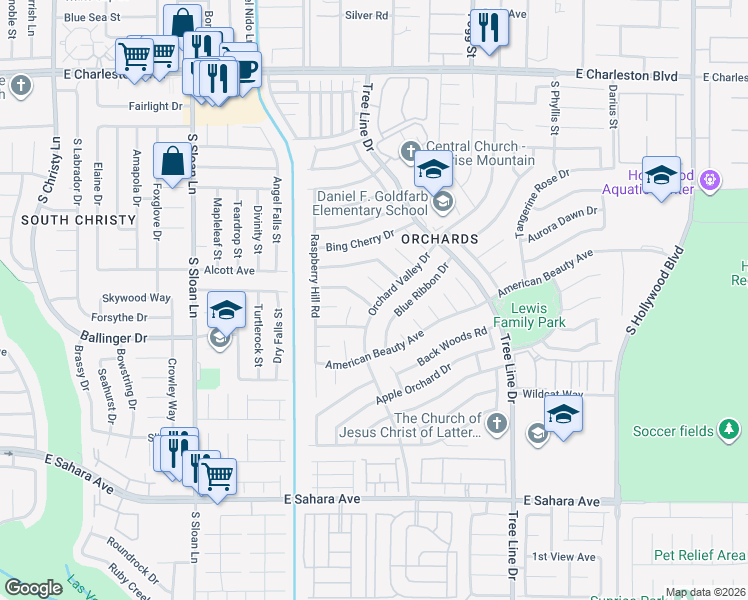 map of restaurants, bars, coffee shops, grocery stores, and more near 6114 Autumn Rose Way in Las Vegas