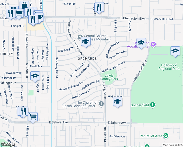 map of restaurants, bars, coffee shops, grocery stores, and more near 1843 Praline Circle in Las Vegas