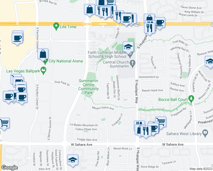 map of restaurants, bars, coffee shops, grocery stores, and more near 1801 Taylorville Street in Las Vegas