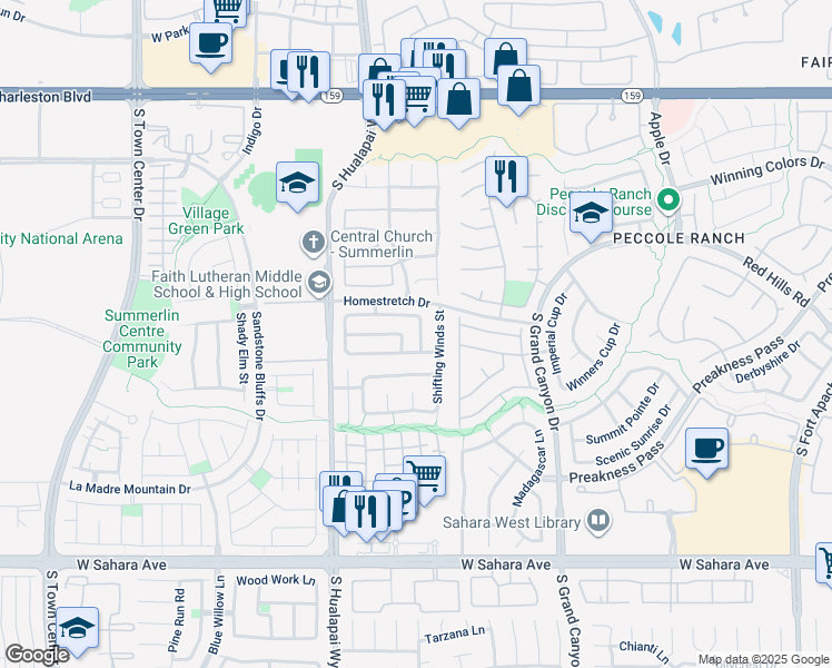 map of restaurants, bars, coffee shops, grocery stores, and more near 1701 Encarta Street in Las Vegas
