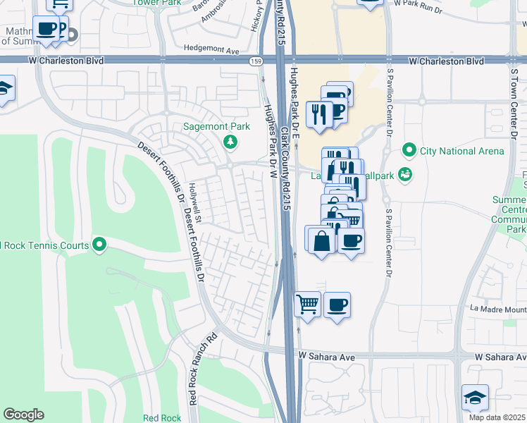 map of restaurants, bars, coffee shops, grocery stores, and more near 1980 Solvang Mill Drive in Las Vegas