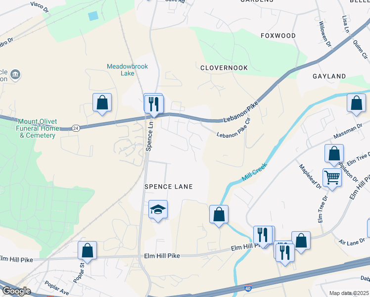 map of restaurants, bars, coffee shops, grocery stores, and more near 801 Spence Enclave Lane in Nashville
