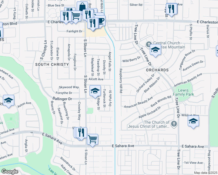 map of restaurants, bars, coffee shops, grocery stores, and more near 1829 Dry Falls Street in Las Vegas