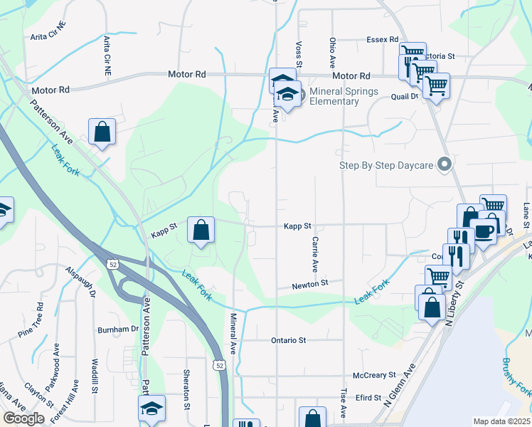 map of restaurants, bars, coffee shops, grocery stores, and more near 4414 Ogburn Avenue in Winston-Salem