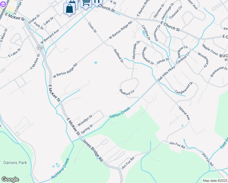 map of restaurants, bars, coffee shops, grocery stores, and more near 304 Devonshire Court in Greeneville
