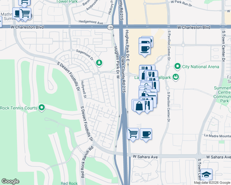 map of restaurants, bars, coffee shops, grocery stores, and more near 1970 Solvang Mill Drive in Las Vegas
