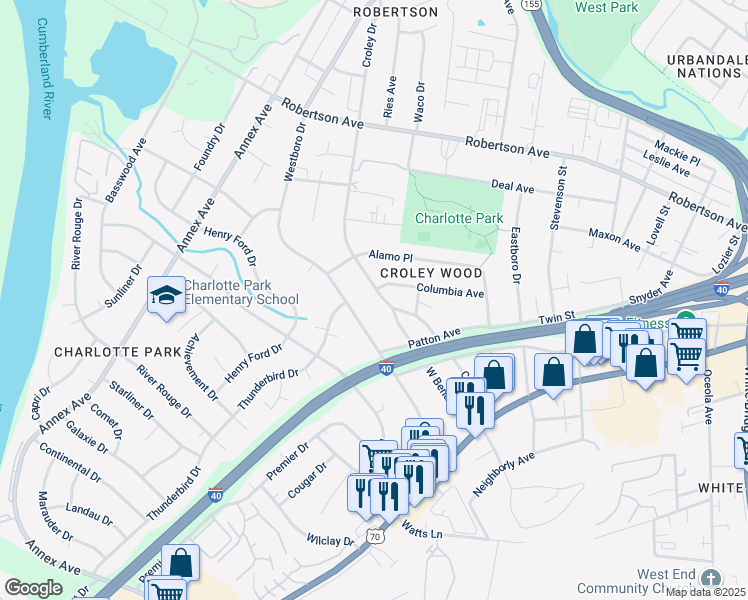 map of restaurants, bars, coffee shops, grocery stores, and more near 535 Croley Drive in Nashville