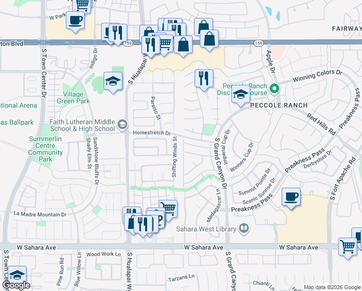 map of restaurants, bars, coffee shops, grocery stores, and more near 1669 Warrenville Street in Las Vegas
