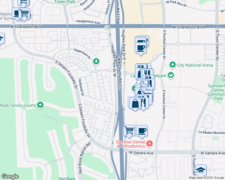 map of restaurants, bars, coffee shops, grocery stores, and more near 1980 Solvang Mill Drive in Las Vegas