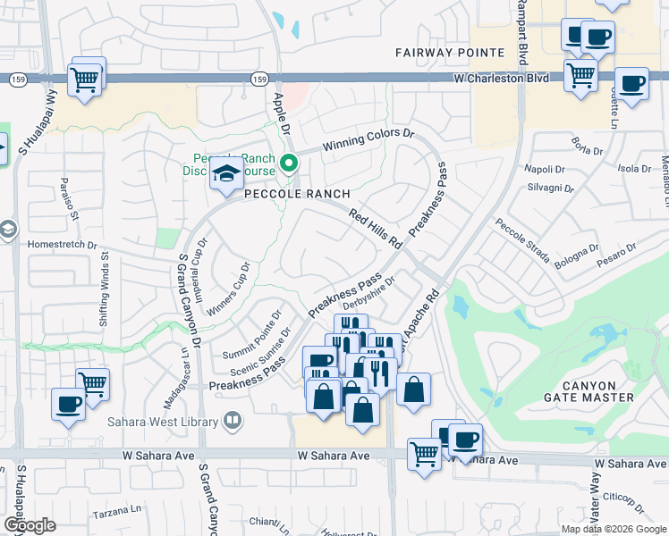 map of restaurants, bars, coffee shops, grocery stores, and more near 9413 Greenham Circle in Las Vegas