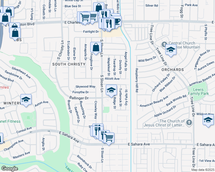 map of restaurants, bars, coffee shops, grocery stores, and more near 5849 Emerald Canyon Drive in Las Vegas
