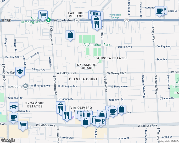 map of restaurants, bars, coffee shops, grocery stores, and more near 7801 Wasatch Maple Avenue in Las Vegas