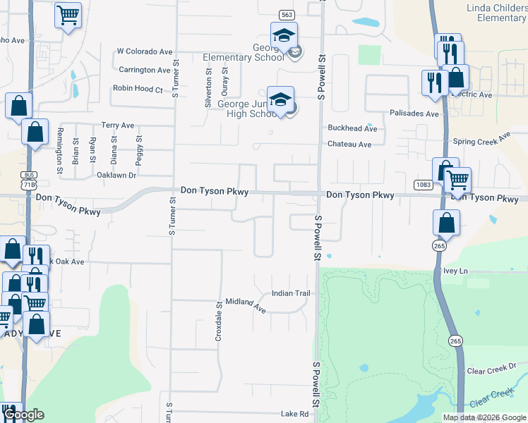 map of restaurants, bars, coffee shops, grocery stores, and more near 372 Avignon Avenue in Springdale