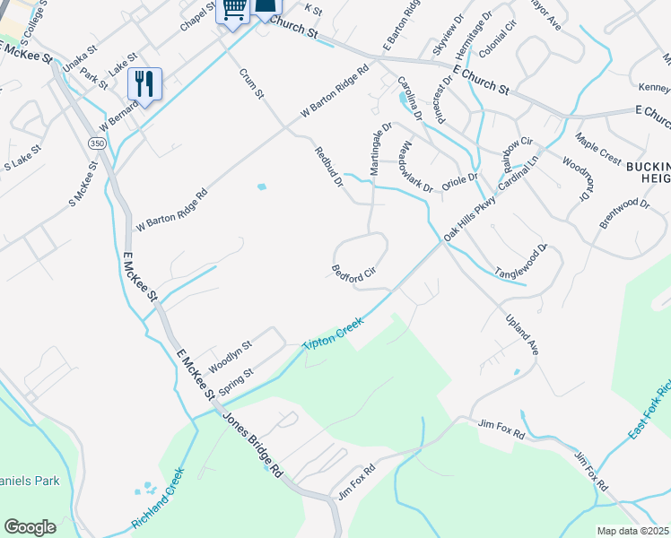map of restaurants, bars, coffee shops, grocery stores, and more near 304 Devonshire Court in Greeneville