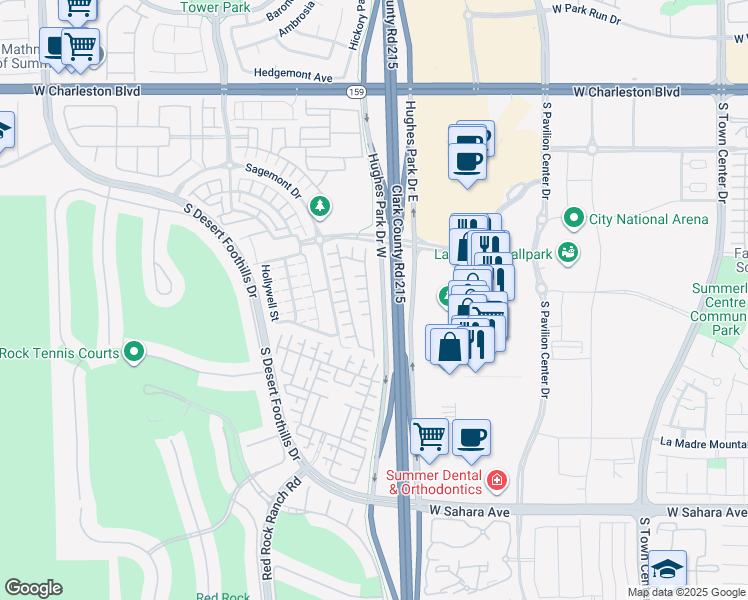 map of restaurants, bars, coffee shops, grocery stores, and more near 1960 Solvang Mill Drive in Las Vegas