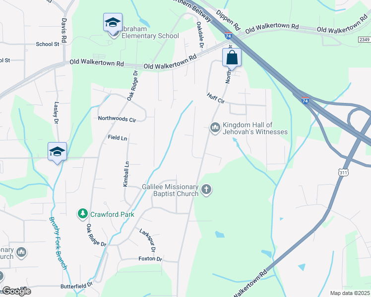 map of restaurants, bars, coffee shops, grocery stores, and more near 4206 Garden St in Winston-Salem