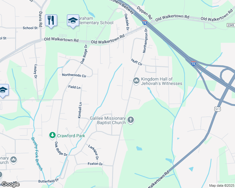 map of restaurants, bars, coffee shops, grocery stores, and more near 4206 Garden Street in Winston-Salem