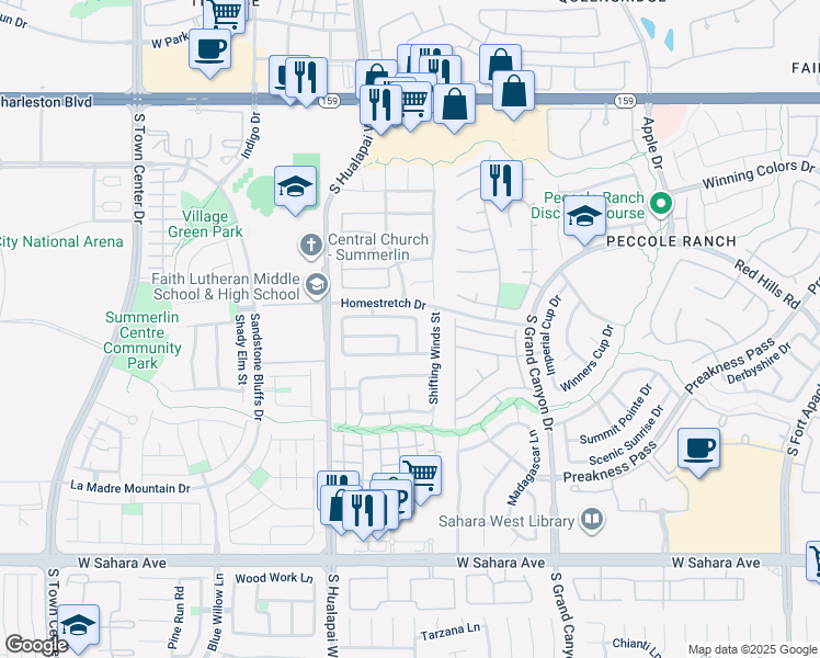 map of restaurants, bars, coffee shops, grocery stores, and more near 1701 Encarta Street in Las Vegas