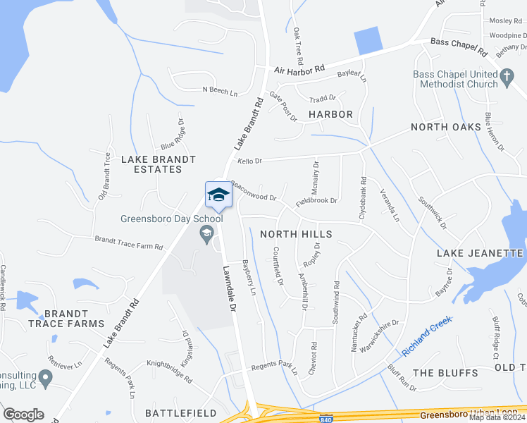 map of restaurants, bars, coffee shops, grocery stores, and more near 3004 Stonecutter Terrace in Greensboro
