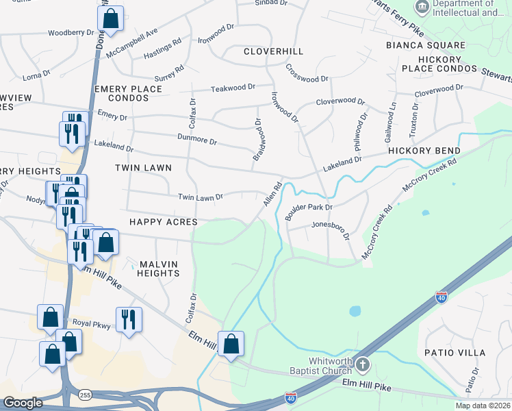 map of restaurants, bars, coffee shops, grocery stores, and more near 824 Allen Road in Nashville