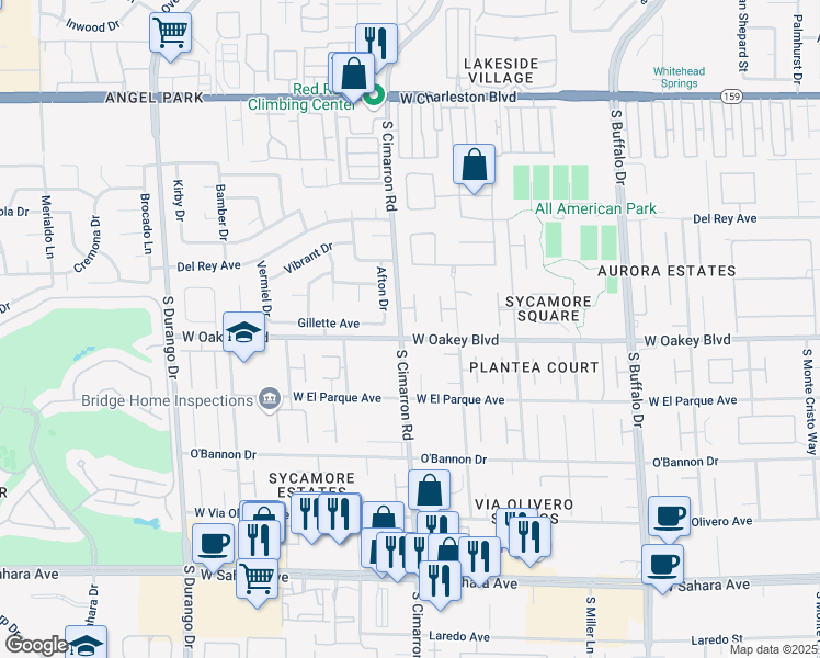 map of restaurants, bars, coffee shops, grocery stores, and more near 1721 Fairgate Court in Las Vegas