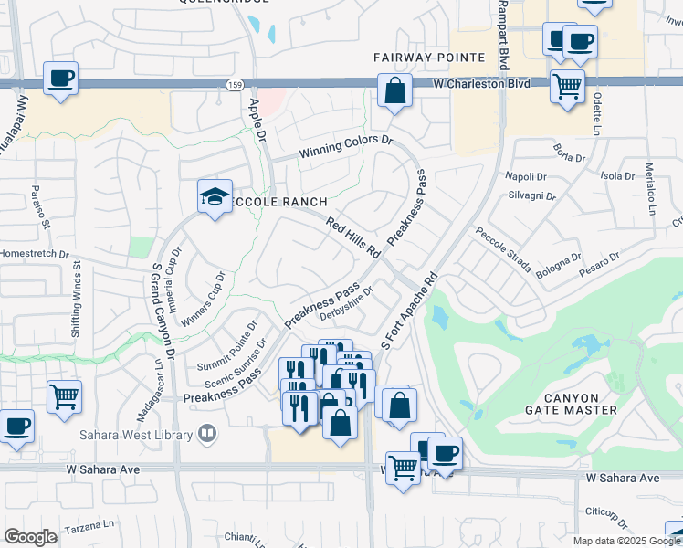 map of restaurants, bars, coffee shops, grocery stores, and more near 1613 Saint Gregory Drive in Las Vegas