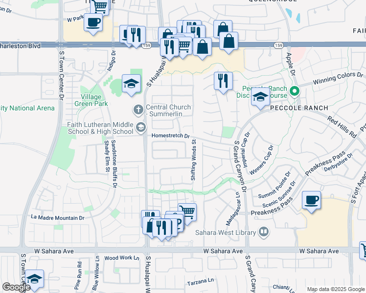 map of restaurants, bars, coffee shops, grocery stores, and more near 1701 Encarta Street in Las Vegas