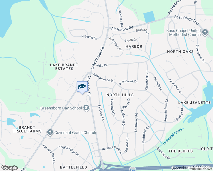 map of restaurants, bars, coffee shops, grocery stores, and more near 3004 Stonecutter Terrace in Greensboro