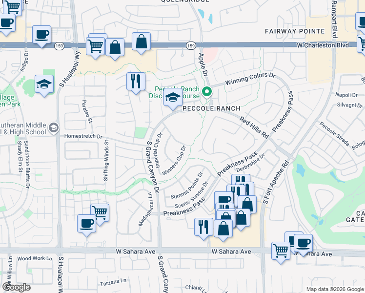 map of restaurants, bars, coffee shops, grocery stores, and more near 1633 Winners Cup Drive in Las Vegas