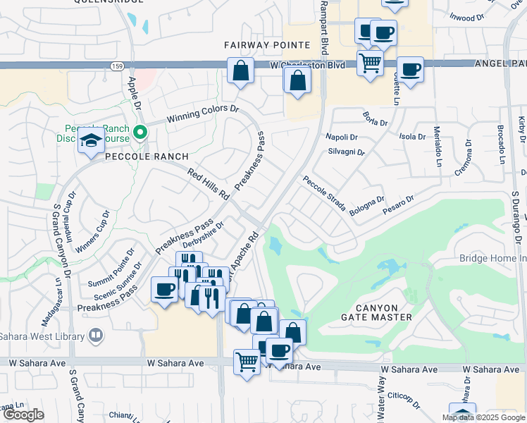 map of restaurants, bars, coffee shops, grocery stores, and more near 1540 Castle Crest Drive in Las Vegas