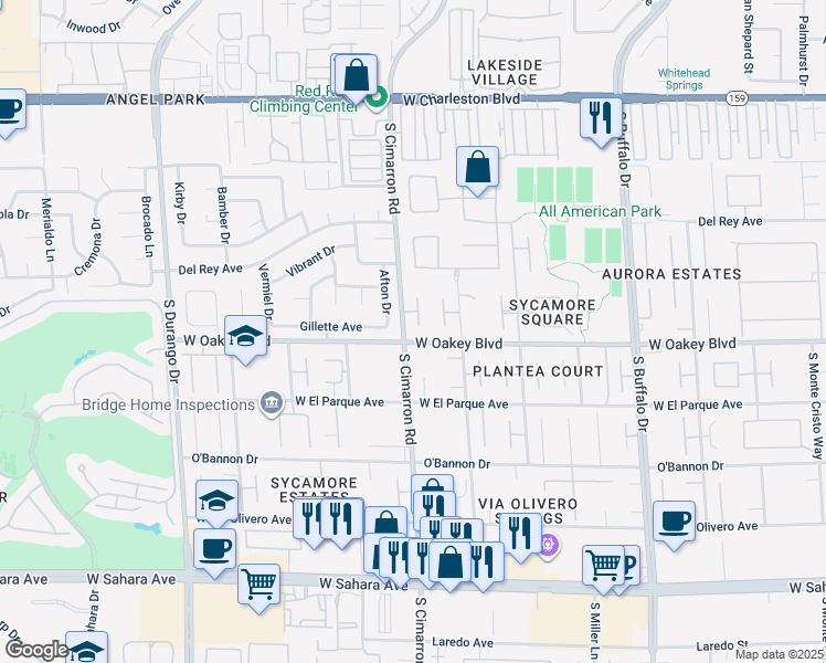 map of restaurants, bars, coffee shops, grocery stores, and more near 1721 Fairgate Court in Las Vegas