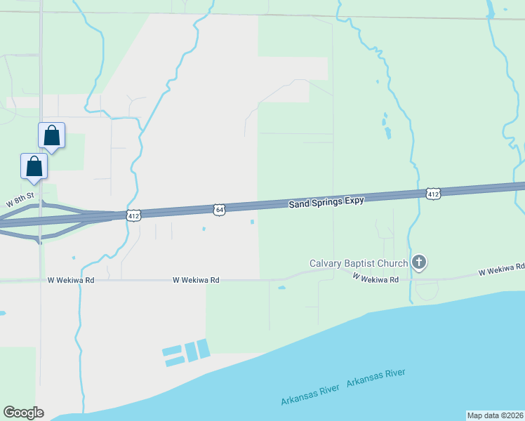 map of restaurants, bars, coffee shops, grocery stores, and more near 19301 West Wekiwa Road in Sand Springs