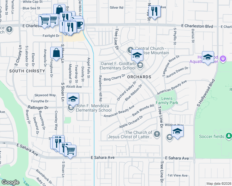 map of restaurants, bars, coffee shops, grocery stores, and more near 6114 Autumn Rose Way in Las Vegas