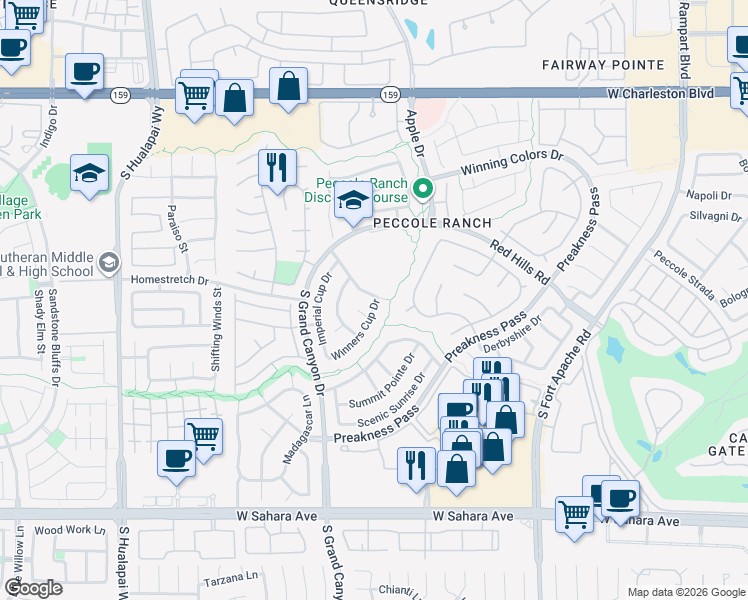 map of restaurants, bars, coffee shops, grocery stores, and more near 1633 Winners Cup Drive in Las Vegas