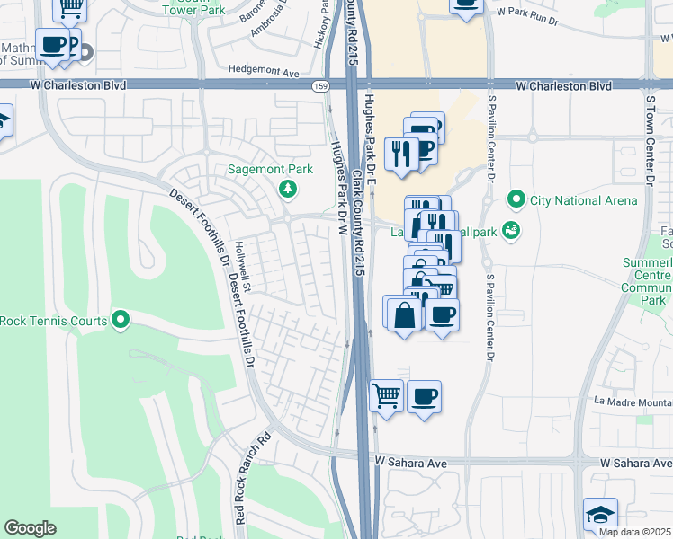 map of restaurants, bars, coffee shops, grocery stores, and more near 1980 Solvang Mill Drive in Las Vegas
