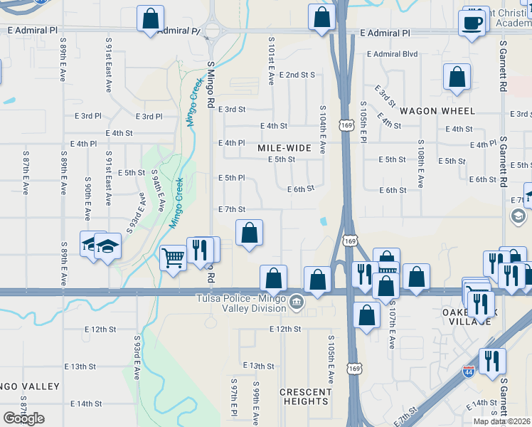 map of restaurants, bars, coffee shops, grocery stores, and more near 706 South 101st East Avenue in Tulsa