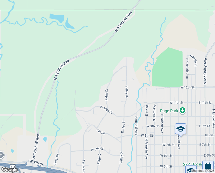 map of restaurants, bars, coffee shops, grocery stores, and more near 1029 Ridge Drive in Sand Springs