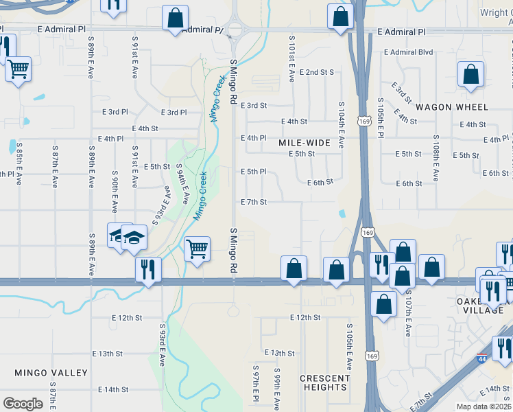 map of restaurants, bars, coffee shops, grocery stores, and more near 801 South Mingo Road in Tulsa