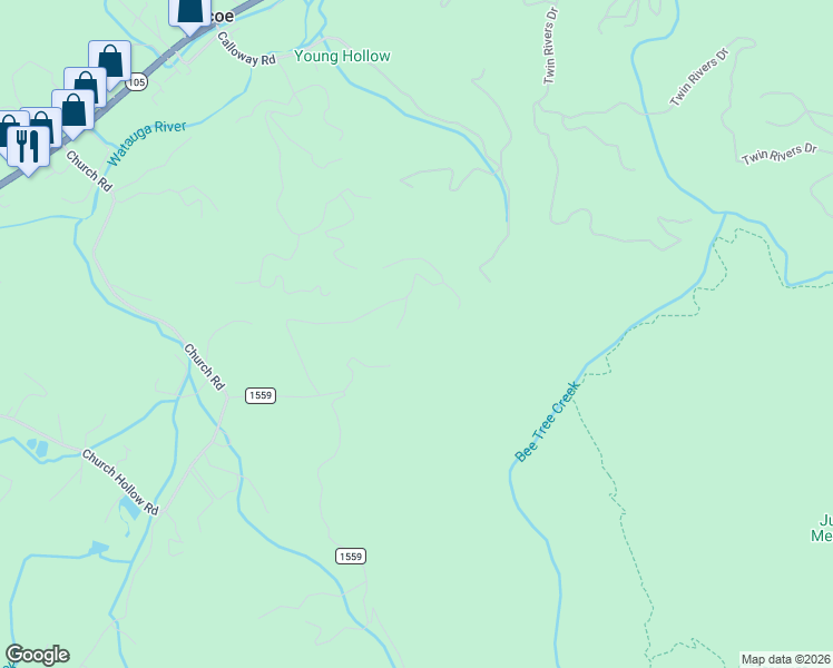 map of restaurants, bars, coffee shops, grocery stores, and more near 181 Shiloh Ridge Road in Boone