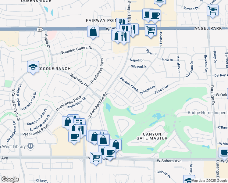 map of restaurants, bars, coffee shops, grocery stores, and more near 9029 Rivers Edge Drive in Las Vegas